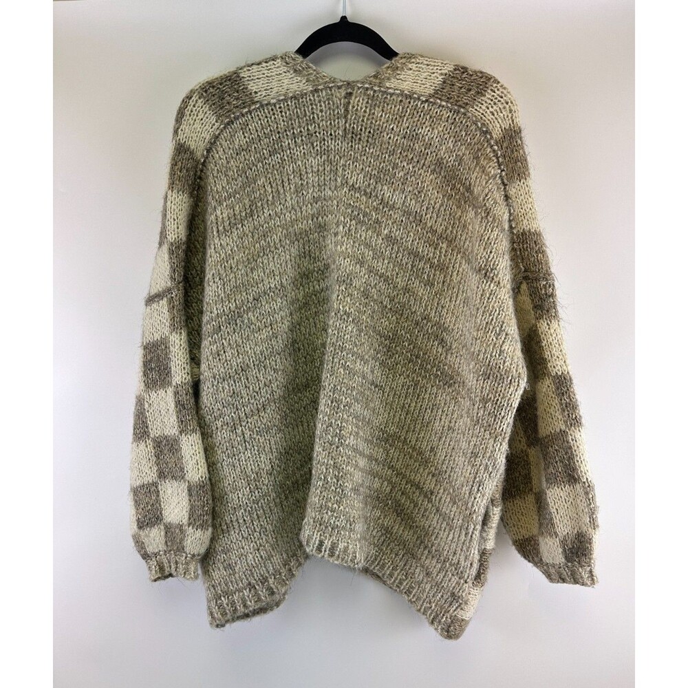 Grade And Gather Checkered Sweater Cardigan Open Chunky Heavy Knit Small Medium - Picture 10 of 16